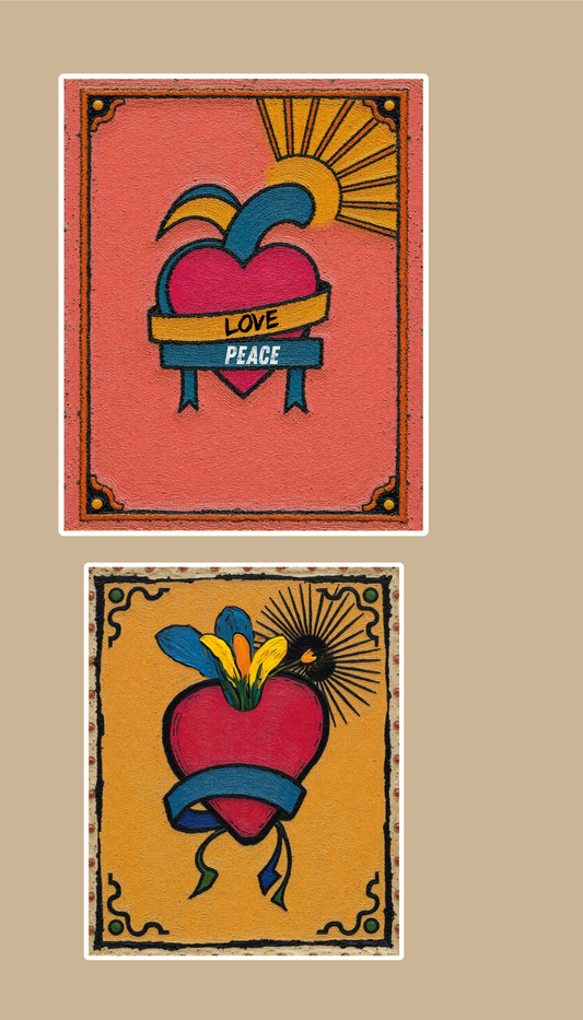 Saturated Color Heart and Mushroom Vinyl Stickers