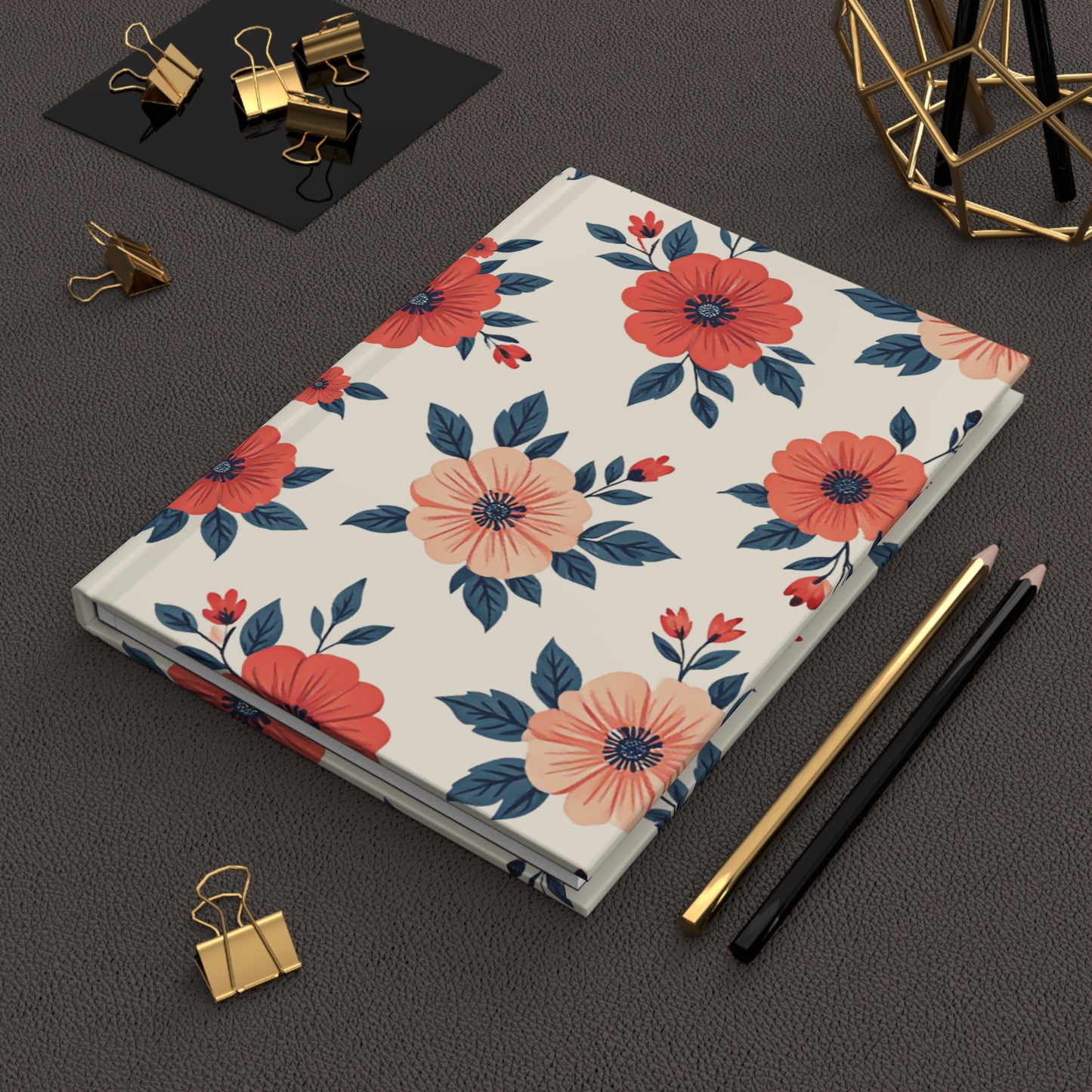 Floral Hardcover Journal – Cream & Coral Blossoms Notebook
