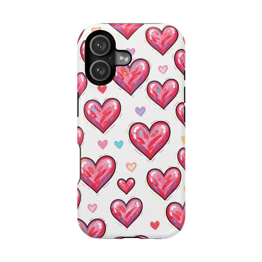 Magnetic Impact-Resistant Phone Case — Pink Watercolor Hearts Pattern
