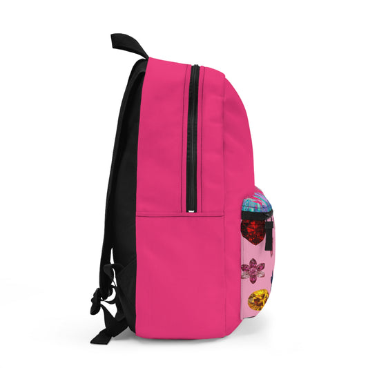 Pink Gemstone Hearts Kids Backpack — Cute Butterfly & Jewel Print School Bag