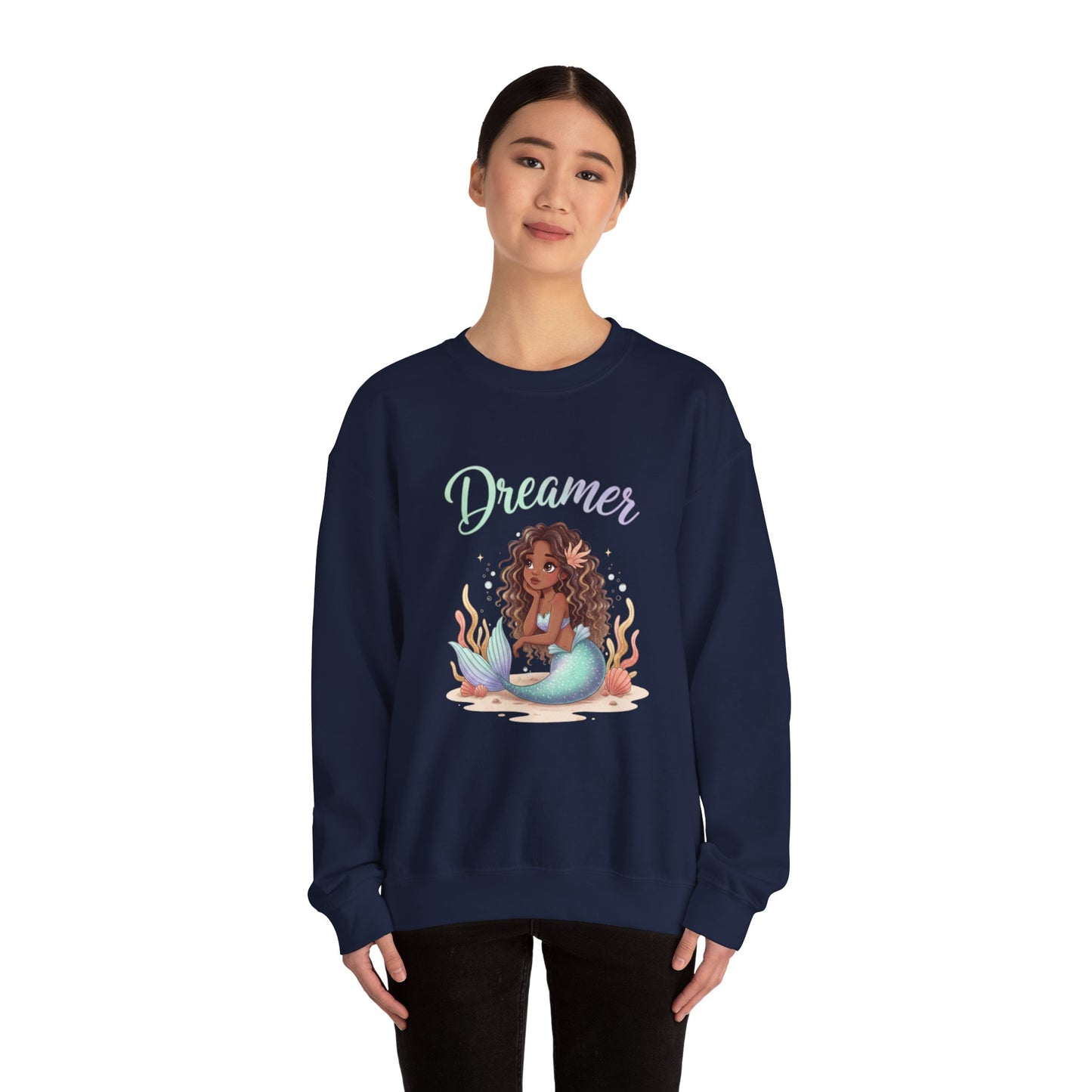 Dreamer Mermaidcore Sweatshirt | iridescent ocean gradient, shell motif