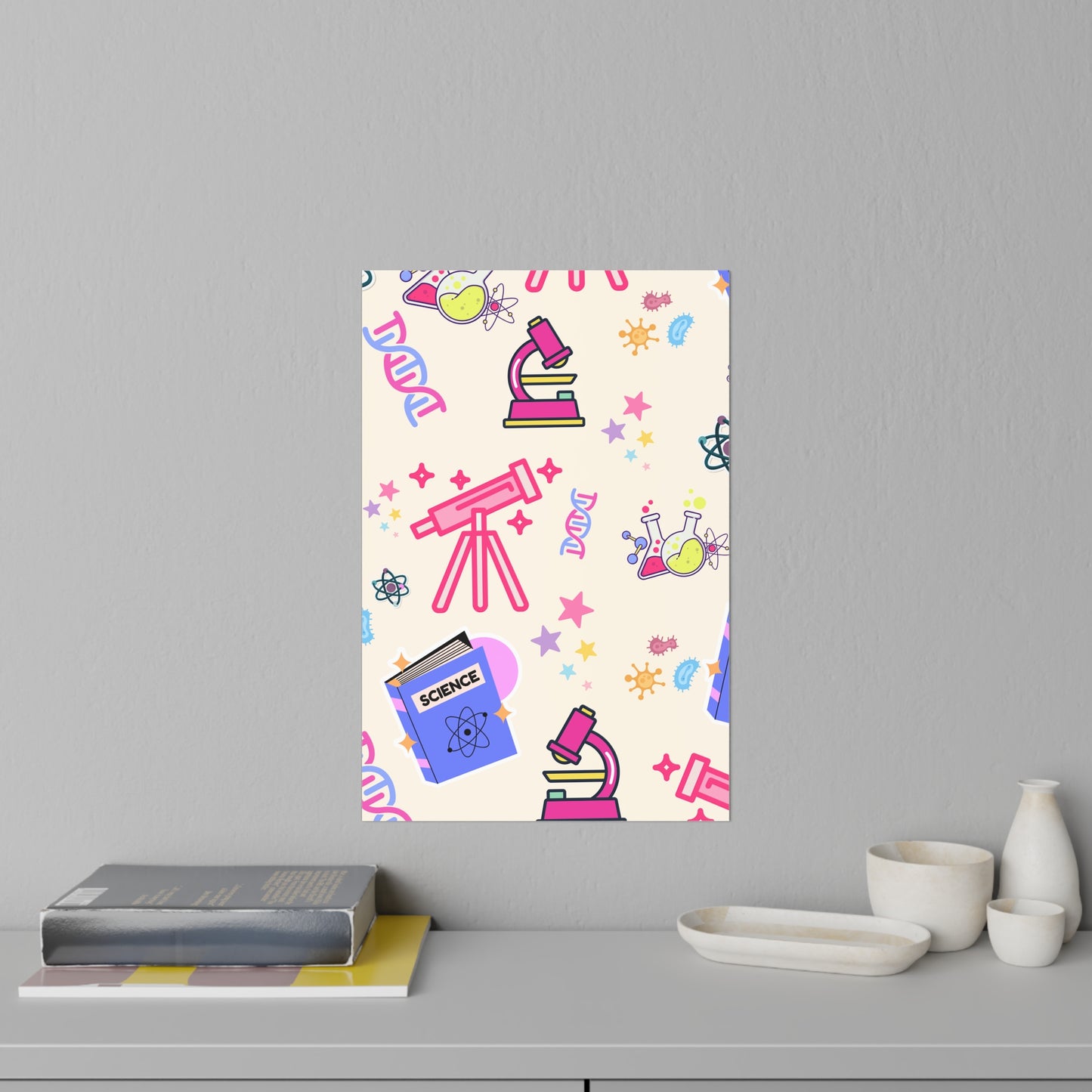 Science Pattern Wall Decal — Kids STEM Telescope, Microscope & Lab Icons