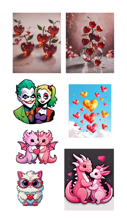 Love and Hearts Sticker Sheets - Waterproof
