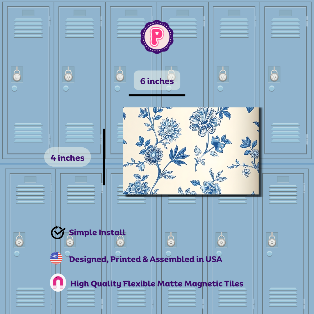 Magnetic Locker Wallpaper Tiles - Light Blue Floral