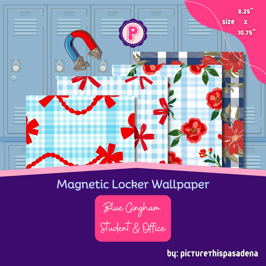Magnetic Locker Wallpaper - Blue Gingham School & Office