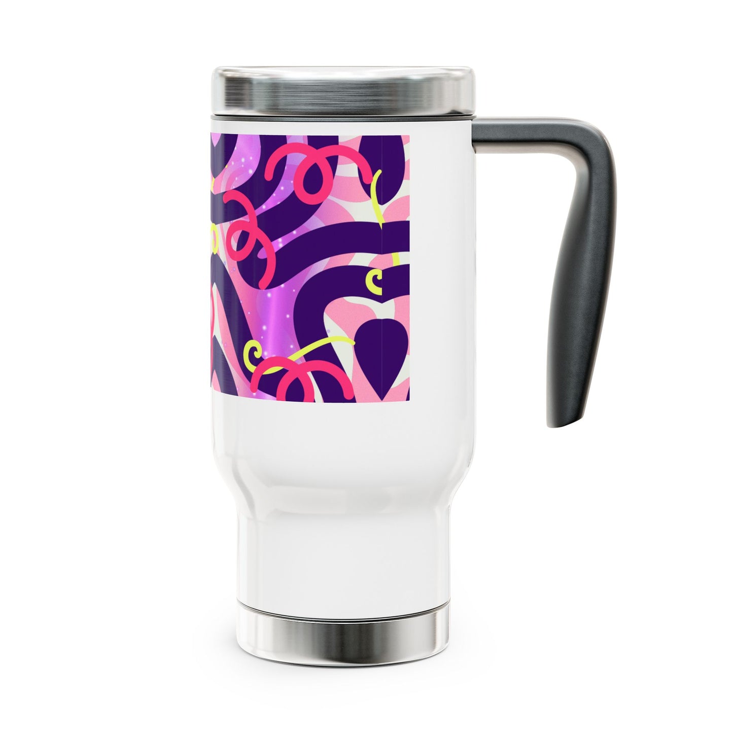 Abstract Pink Swirl Travel Mug — 14oz Stainless Steel Tumbler with Handle