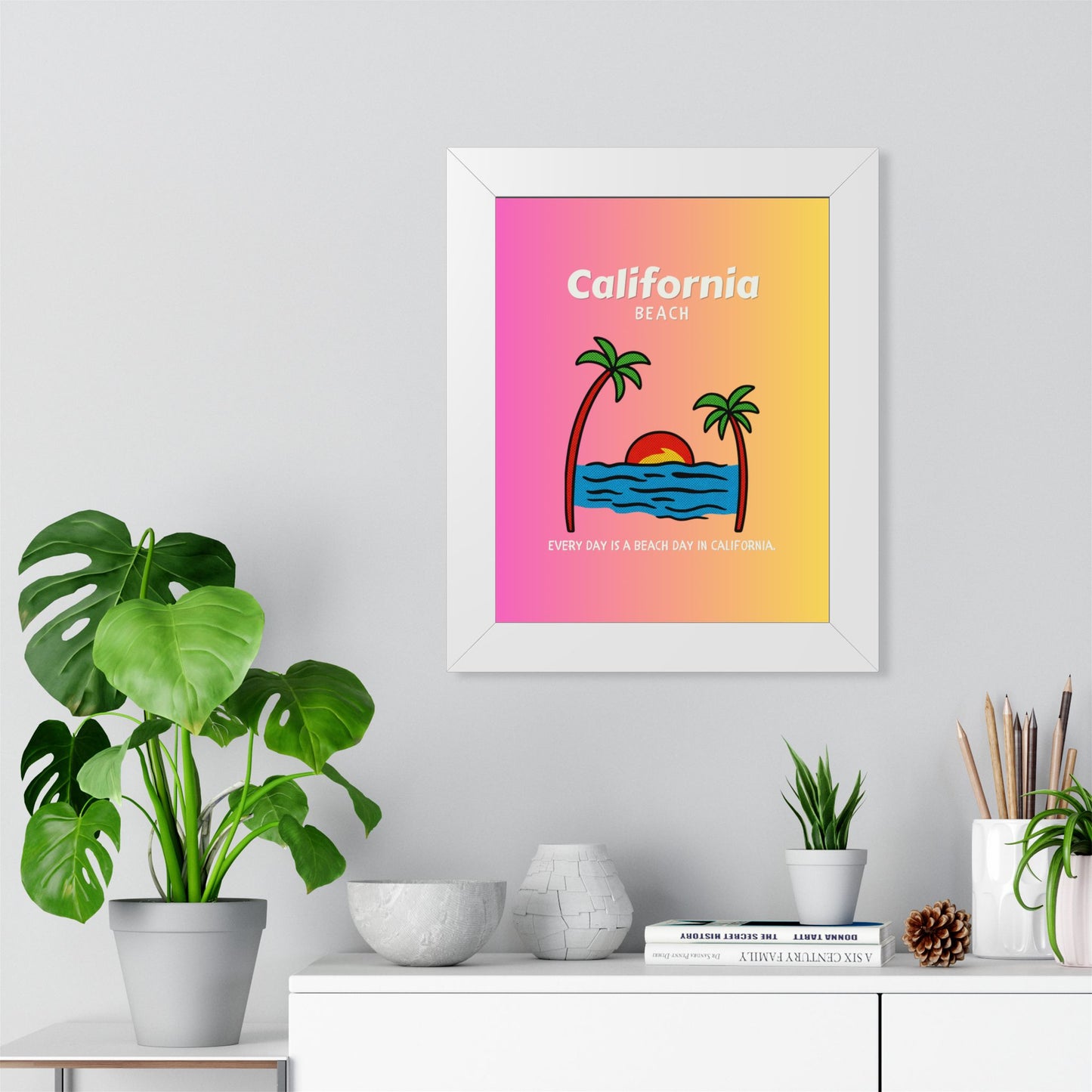 California Beach Framed Poster — Sunset Palm Wall Art