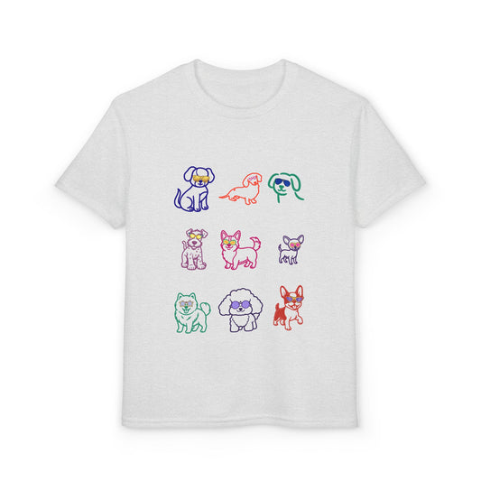 Kids' Colorful Puppy Sketch T‑Shirt — Cute Multicolor Dog Print for Children