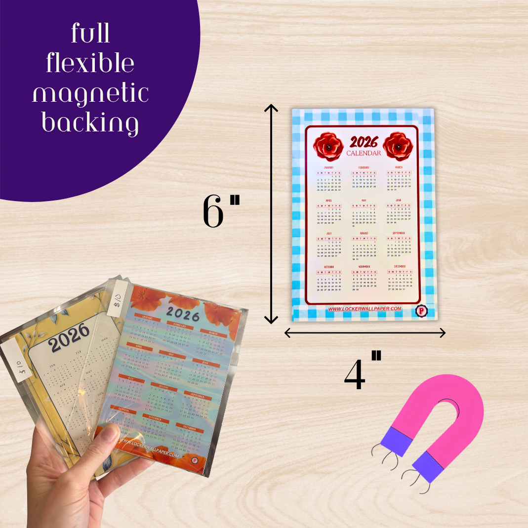 Wildflowers Calendar Magnet 4" x 6" 2026 Year at a Glance | Magnet Calendar for Fridge | Glossy Finish