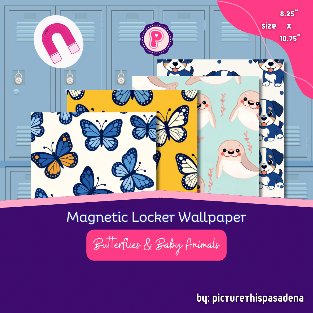 Magnetic Locker Wallpaper - Butterflies and Baby Animals
