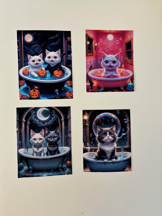 Cat in Bathtub Sticker Pack, Bathroom Stickers