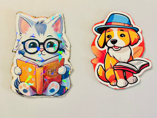 Cute Cat and Dog Reading Magnets - Set of 8