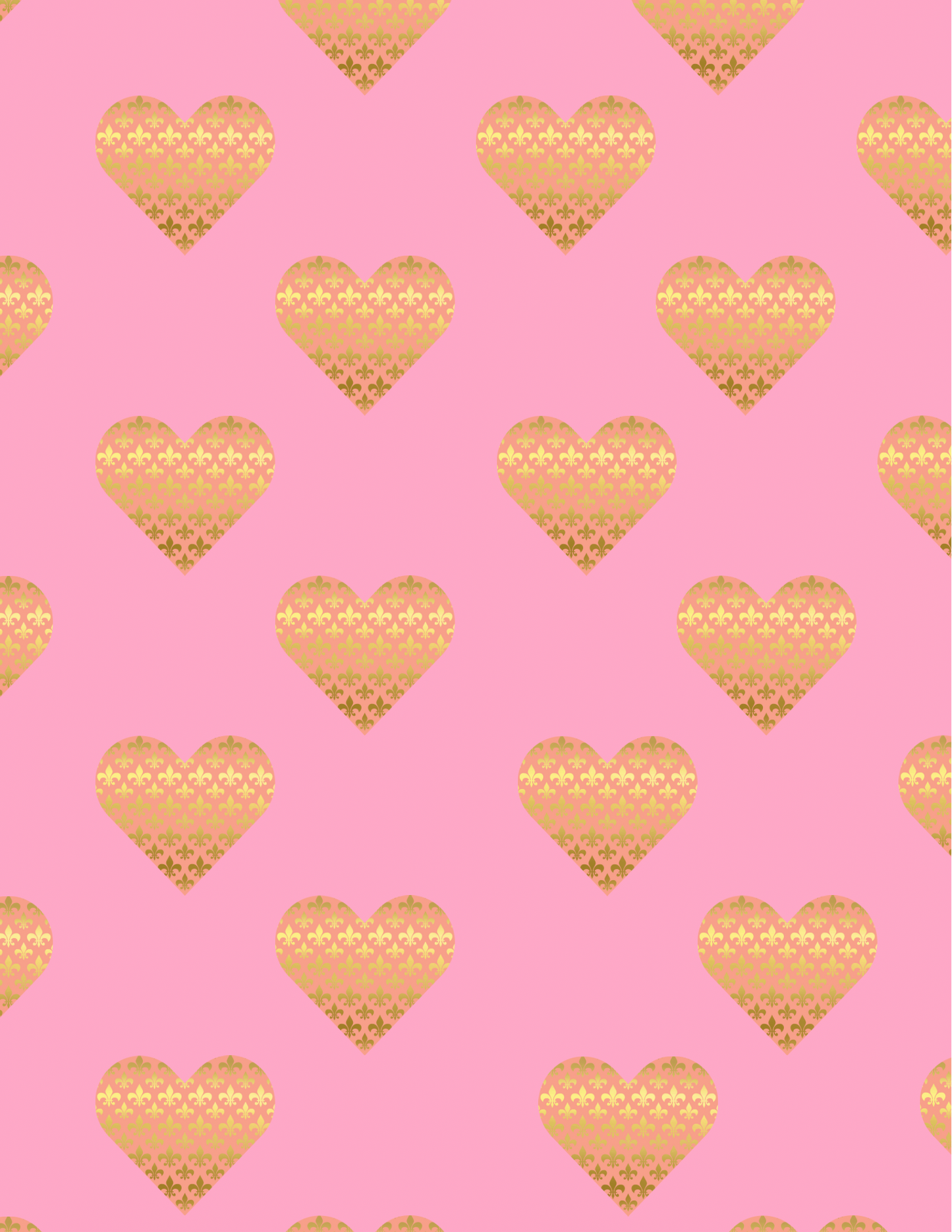Magnetic Locker Wallpaper - Pink with Gold Hearts