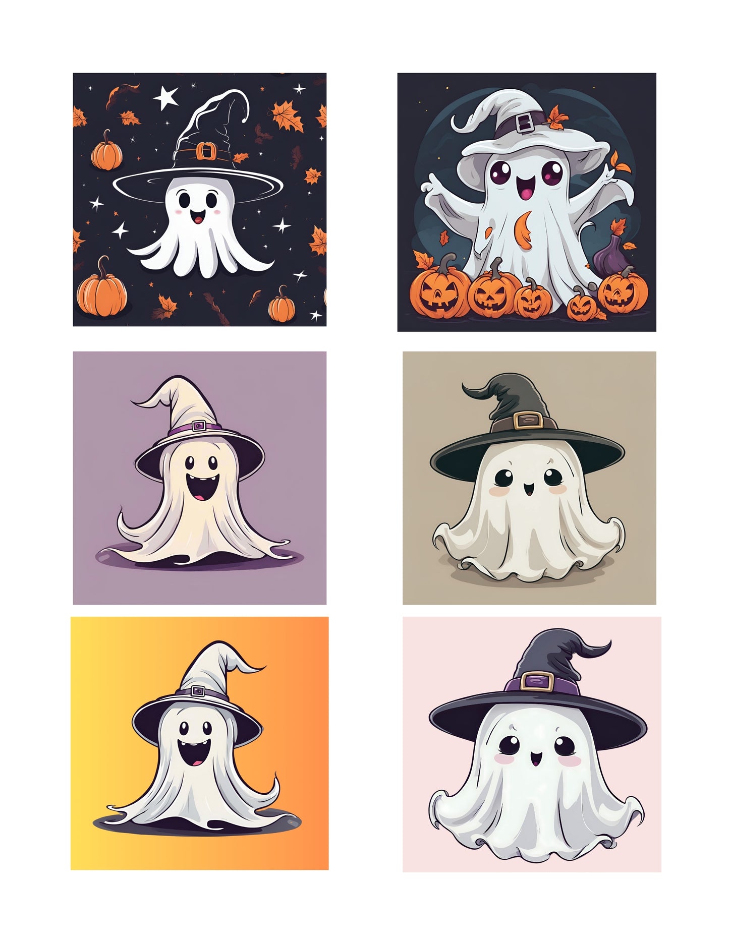 Halloween Grumpy Ghost Stickers, Happy Ghost Stickers, Scared Ghosts, Scary Ghost Stickers