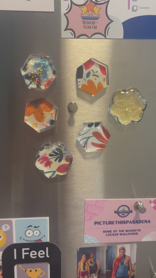 PictureThisPasadena 2 Piece Glass Magnet Set - Colorful Floral, Glitter - Classic or Holographic