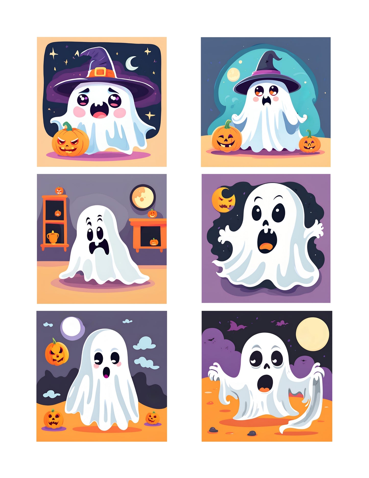 Halloween Grumpy Ghost Stickers, Happy Ghost Stickers, Scared Ghosts, Scary Ghost Stickers