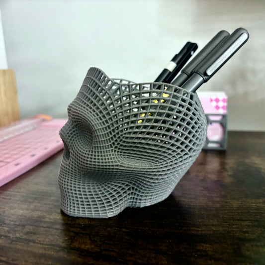 Skull Pen or Binder Clip Holder - Desk Organizer - Multiple Color Options