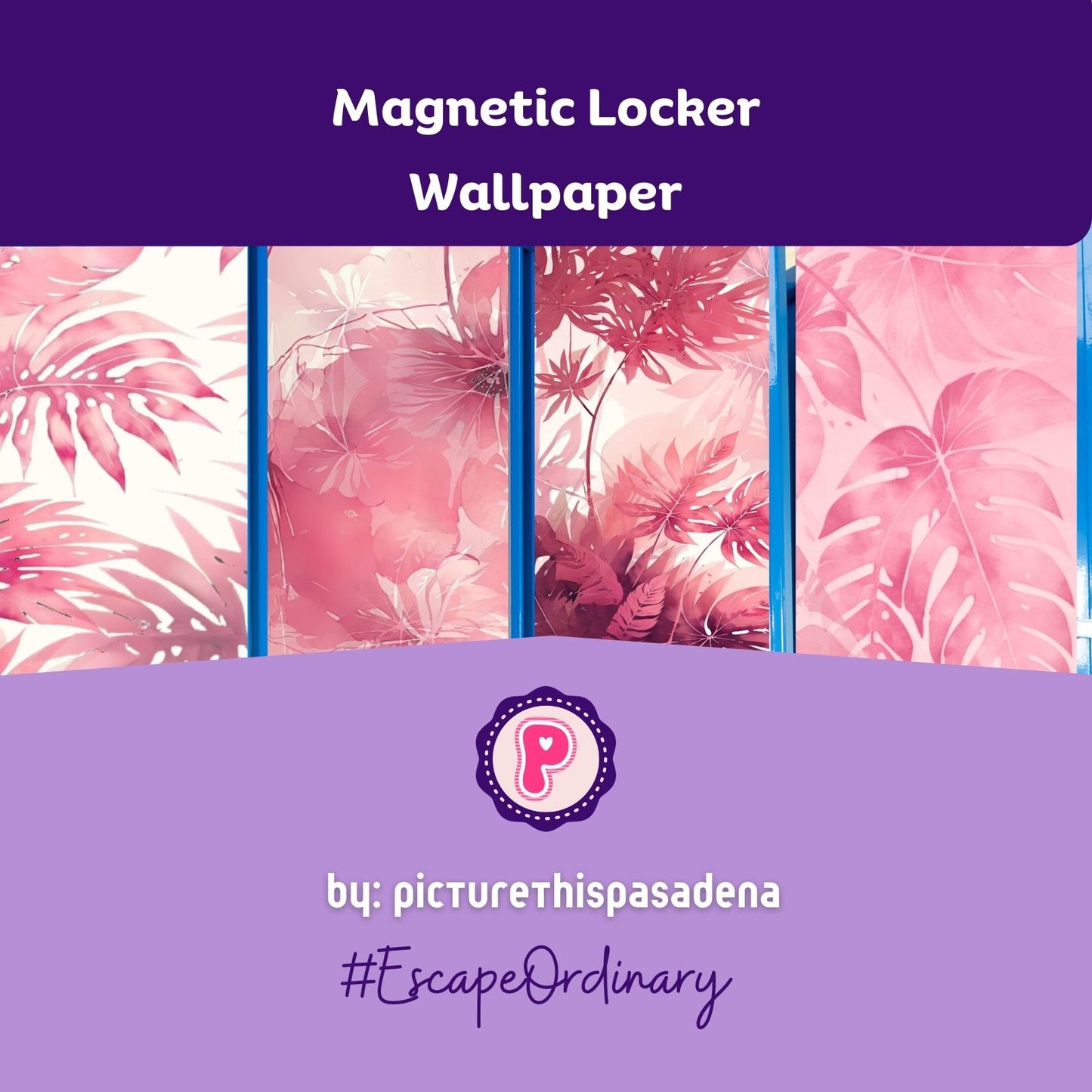 Magnetic Locker Wallpaper - Pink Tropical Leaves