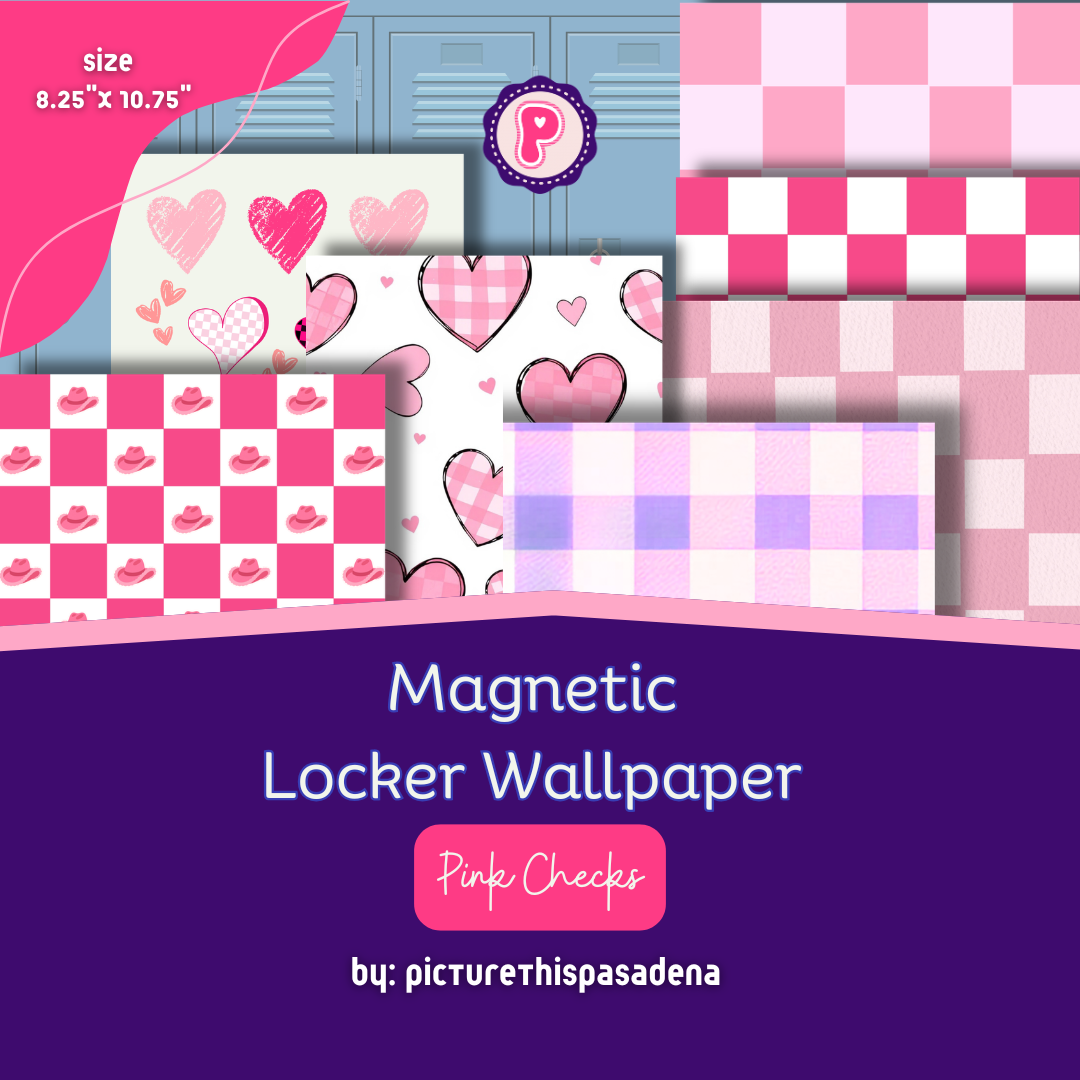 Magnetic Locker Wallpaper - Pink Checks | 4 Sheets