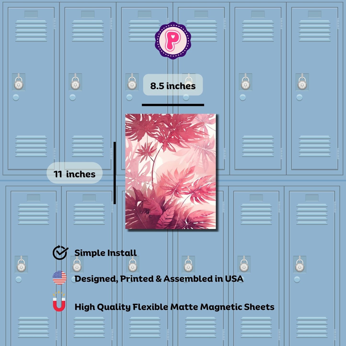 Magnetic Locker Wallpaper - Pink Tropical Leaves