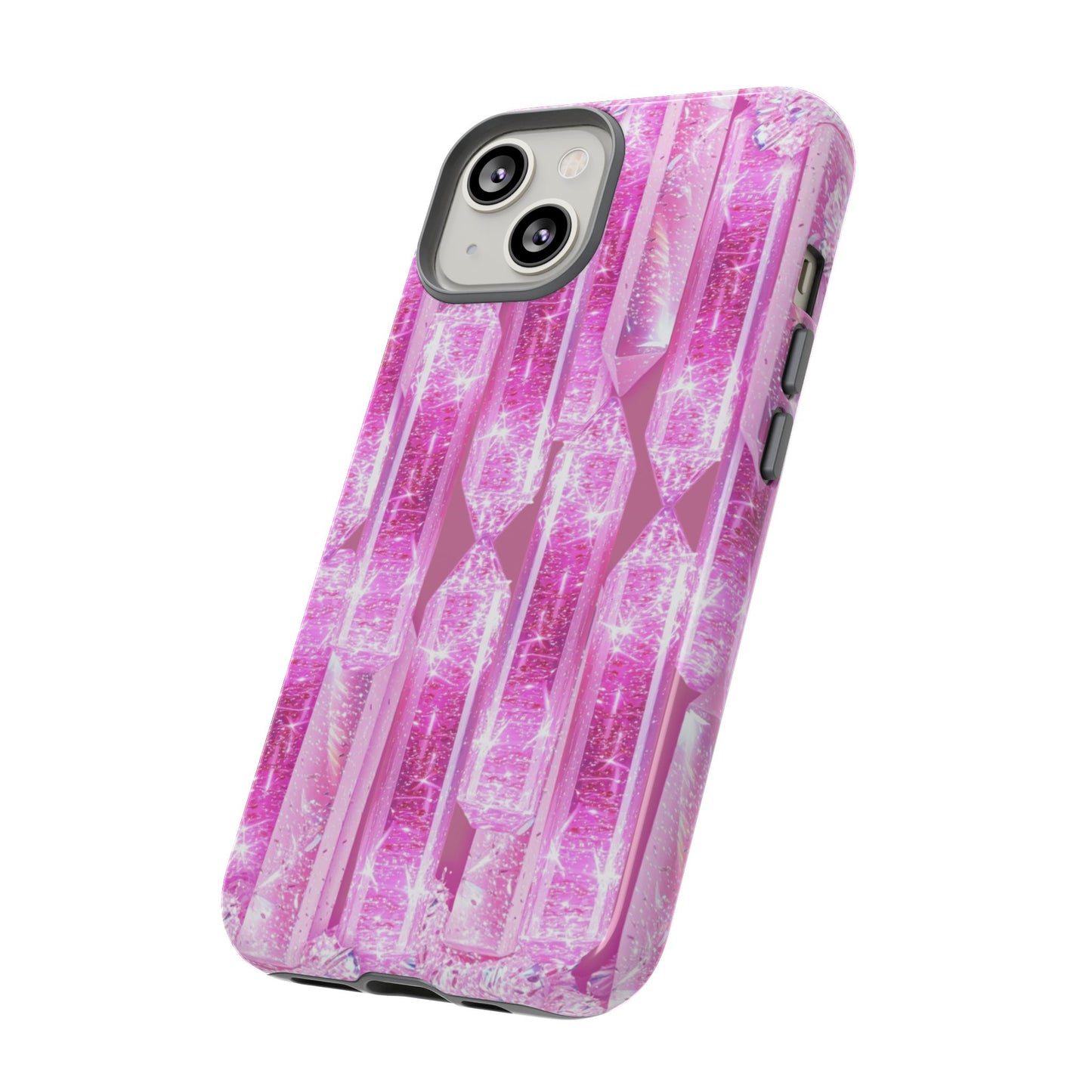 Pink Crystal Pattern Tough Phone Case — Sparkling Gemstone Protective Cover