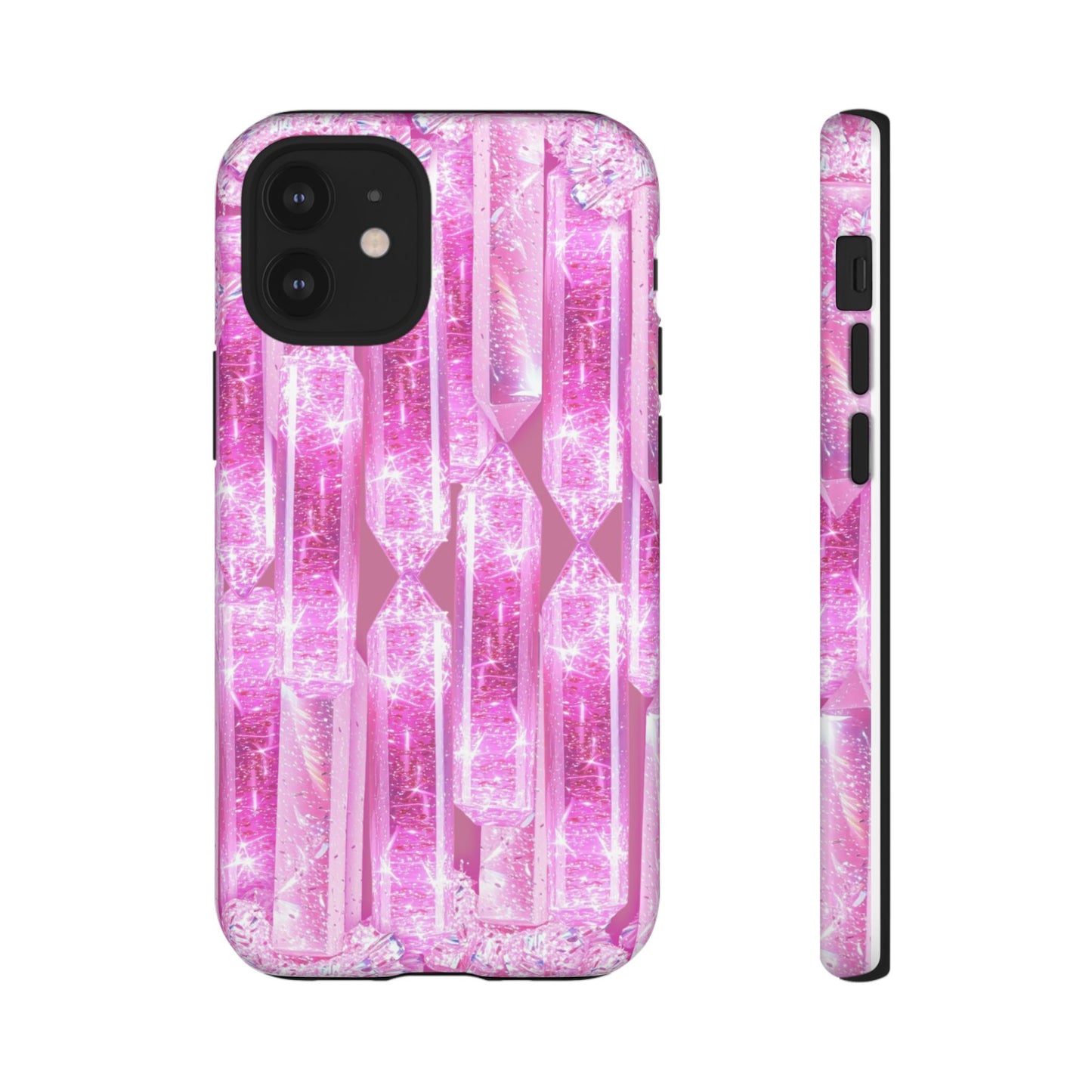 Pink Crystal Pattern Tough Phone Case — Sparkling Gemstone Protective Cover