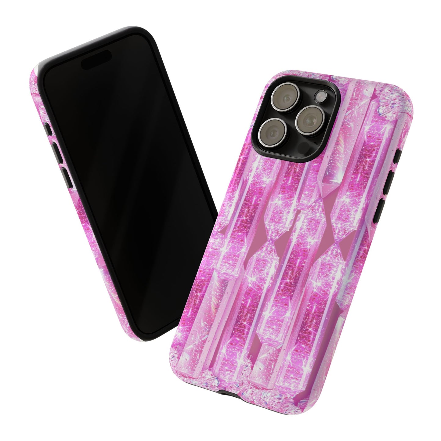 Pink Crystal Pattern Tough Phone Case — Sparkling Gemstone Protective Cover