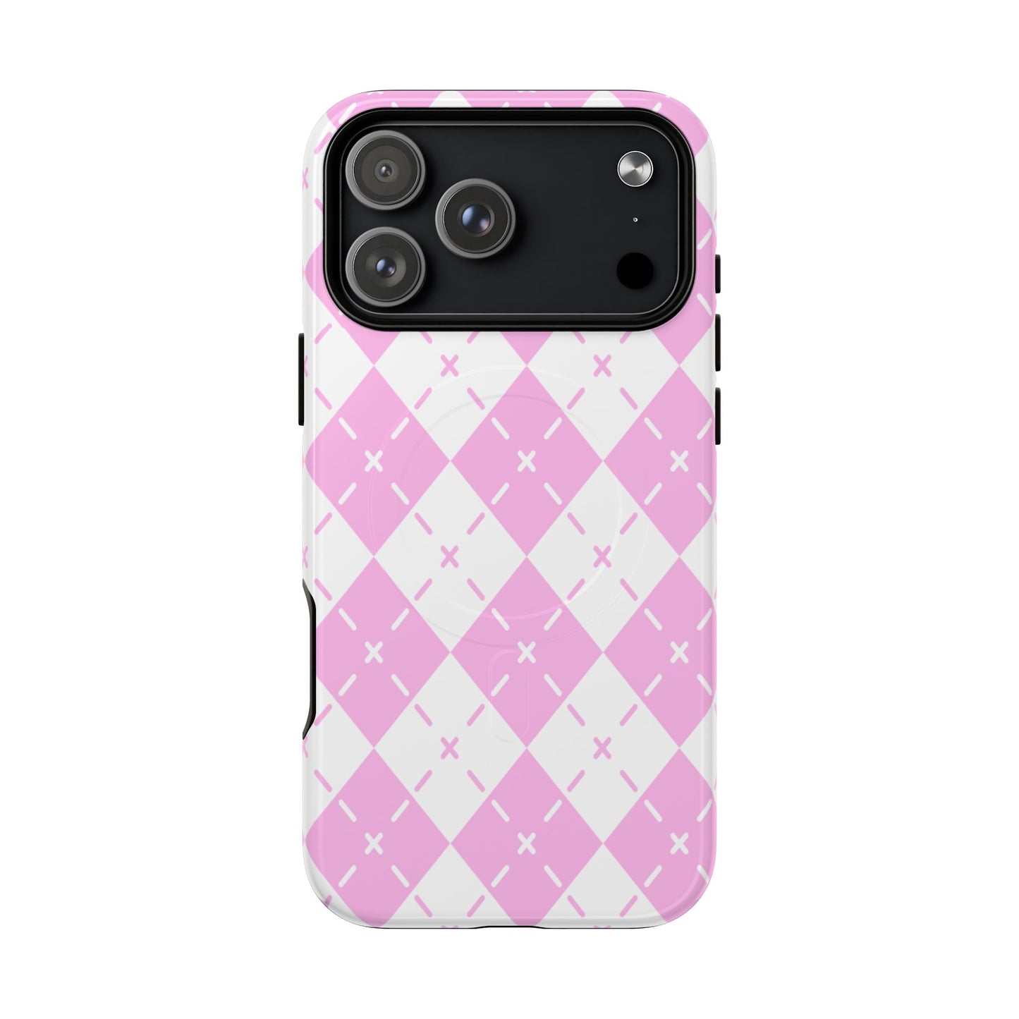 Pink Argyle Tough Magnetic Phone Case — Protective Magnetic Snap Cover