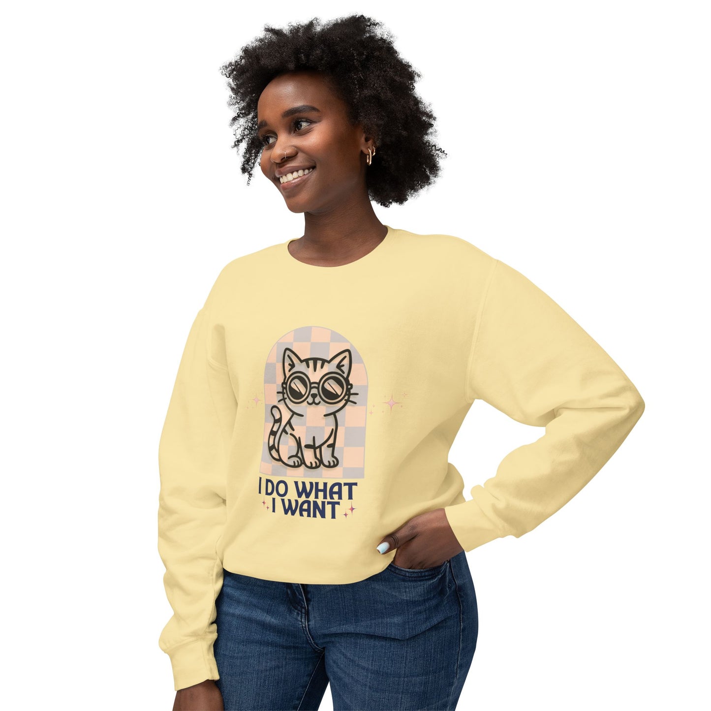 Cat Graphic Sweatshirt — "I Do What I Want" Cute Retro Kitten Crewneck