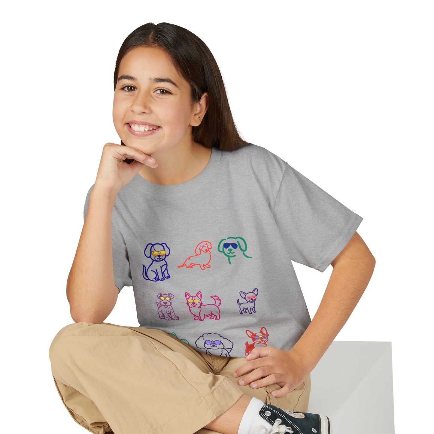 Kids' Colorful Puppy Sketch T‑Shirt — Cute Multicolor Dog Print for Children