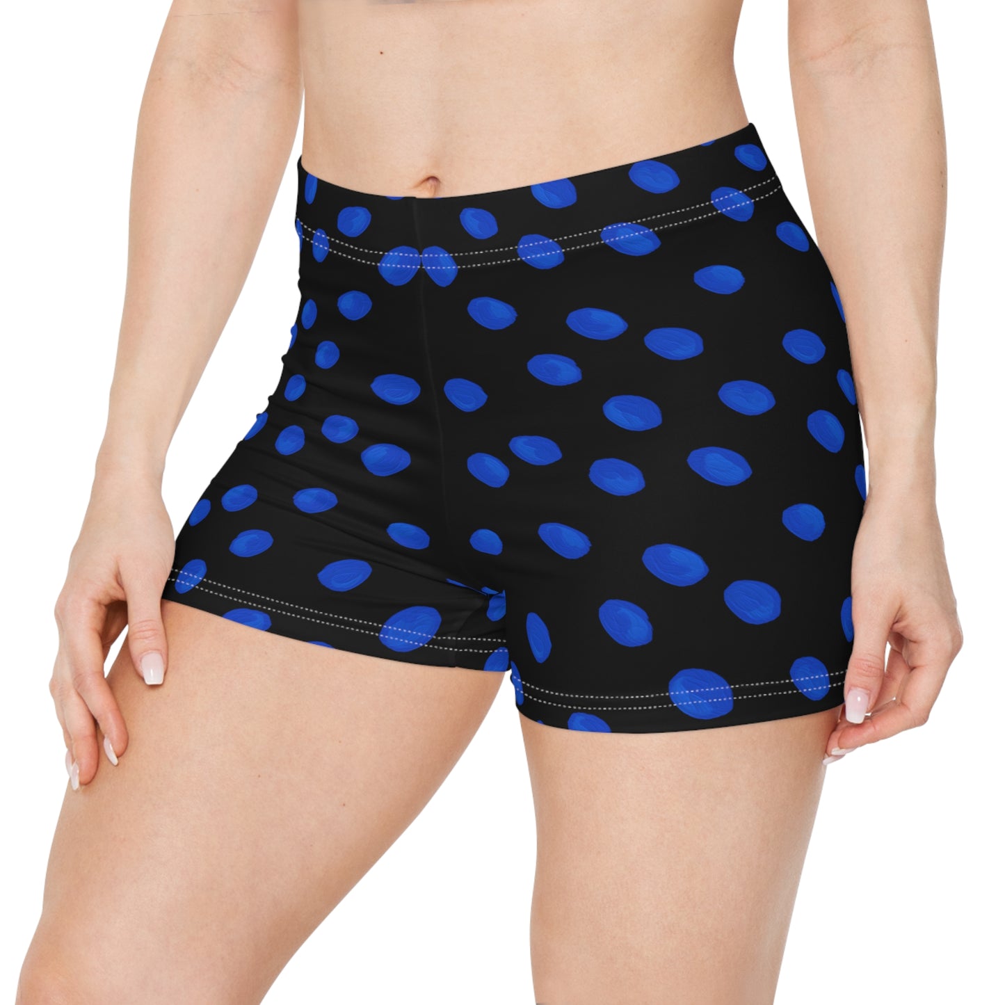 Blue Polka Dot Women's Athletic Shorts — Stretch AOP Performance Shorts