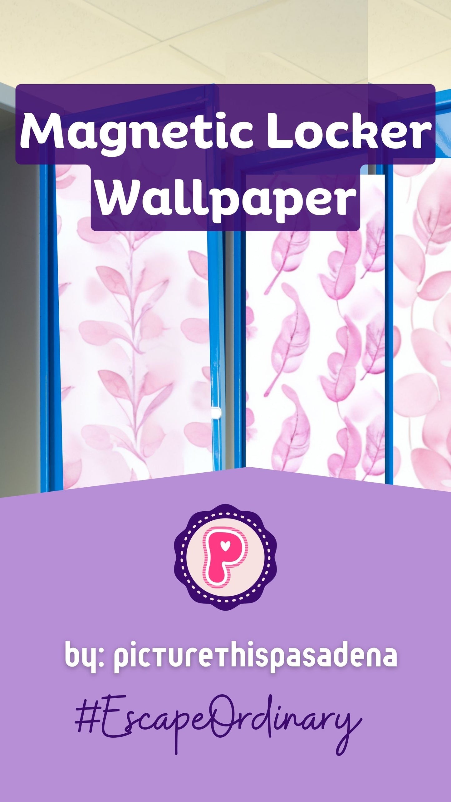 Magnetic Locker Wallpaper - Watercolor Leaves Pink or Lavender