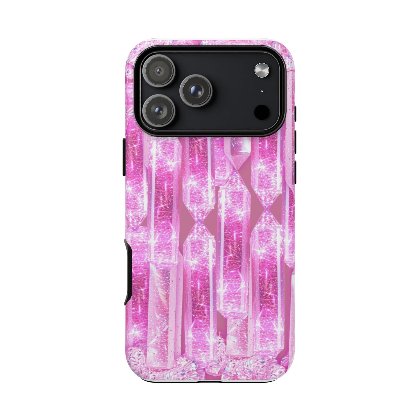 Pink Crystal Pattern Tough Phone Case — Sparkling Gemstone Protective Cover