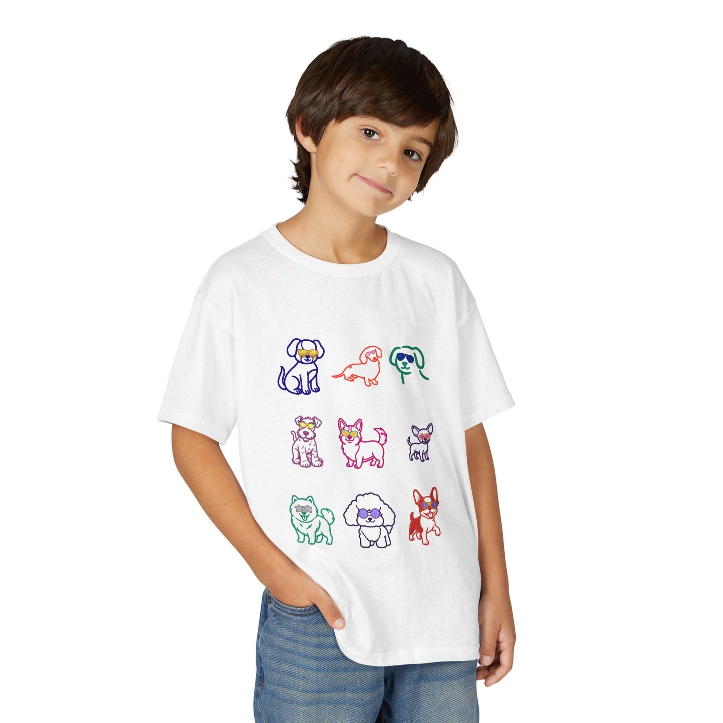 Kids' Colorful Puppy Sketch T‑Shirt — Cute Multicolor Dog Print for Children
