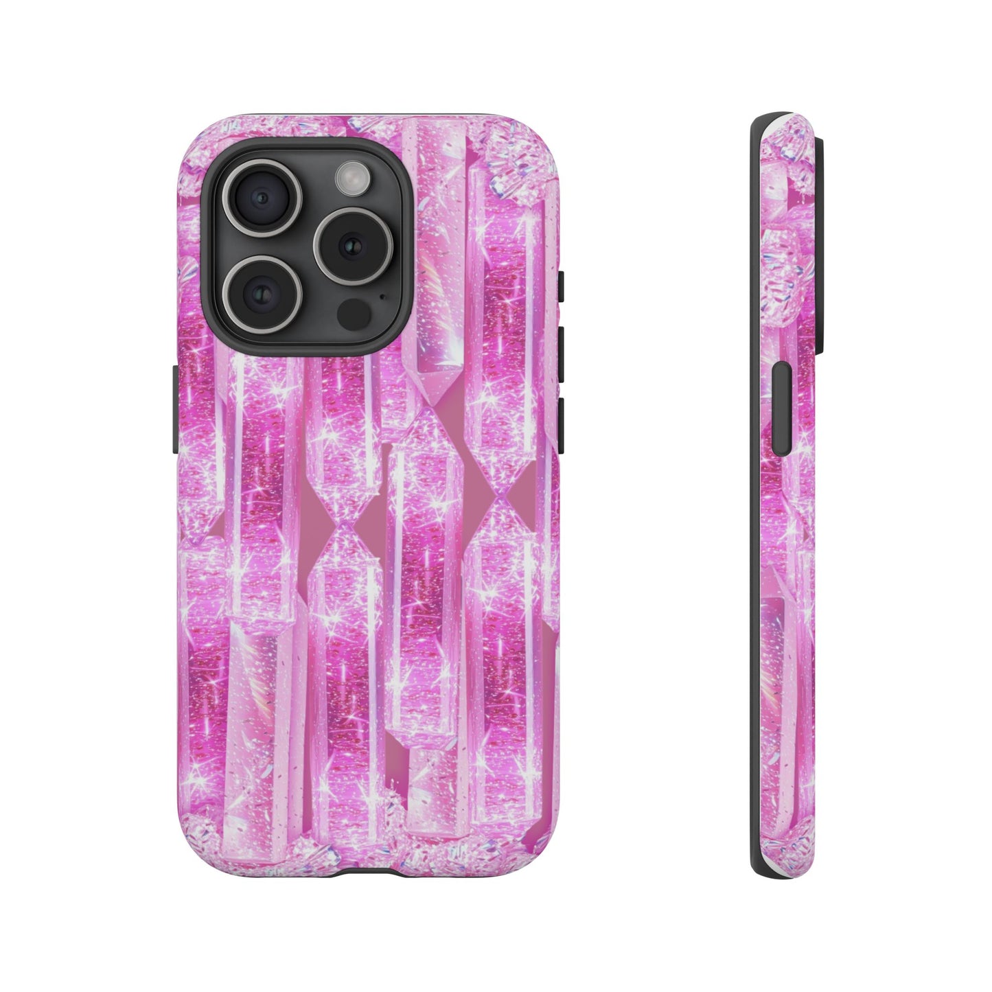 Pink Crystal Pattern Tough Phone Case — Sparkling Gemstone Protective Cover