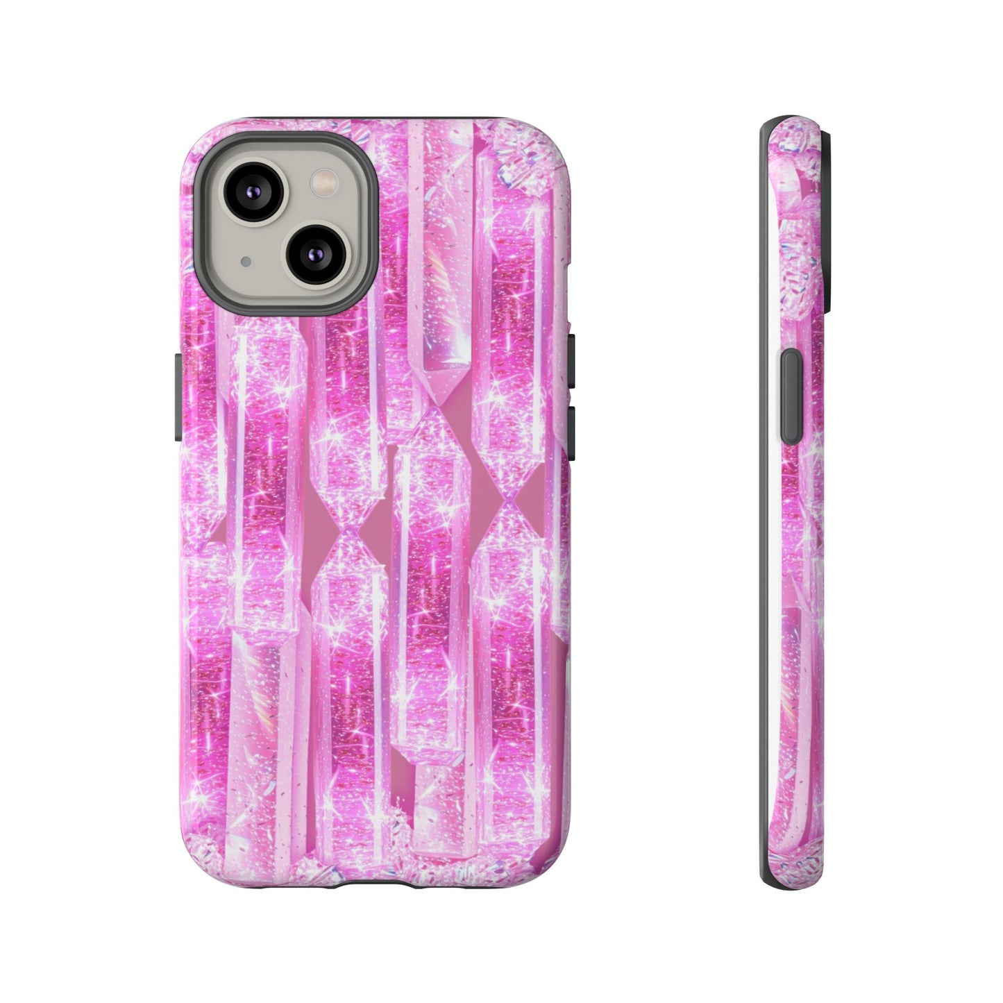 Pink Crystal Pattern Tough Phone Case — Sparkling Gemstone Protective Cover