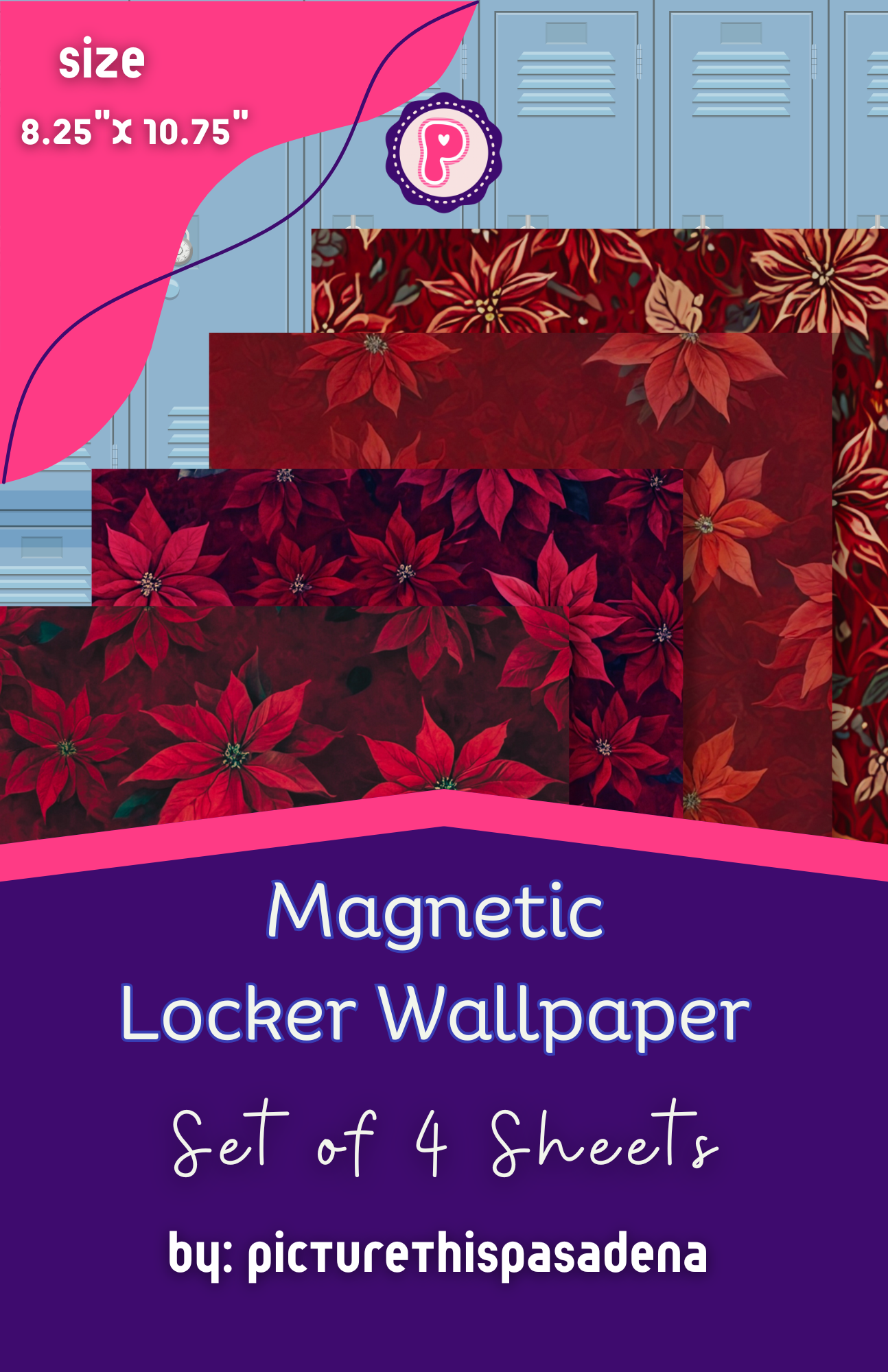 Magnetic Locker Wallpaper - Red Christmas Flowers