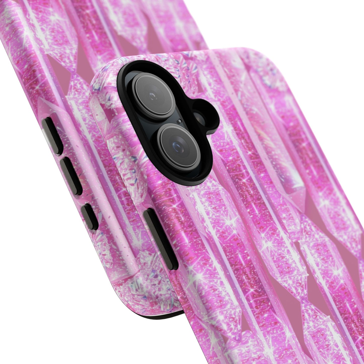 Pink Crystal Pattern Tough Phone Case — Sparkling Gemstone Protective Cover