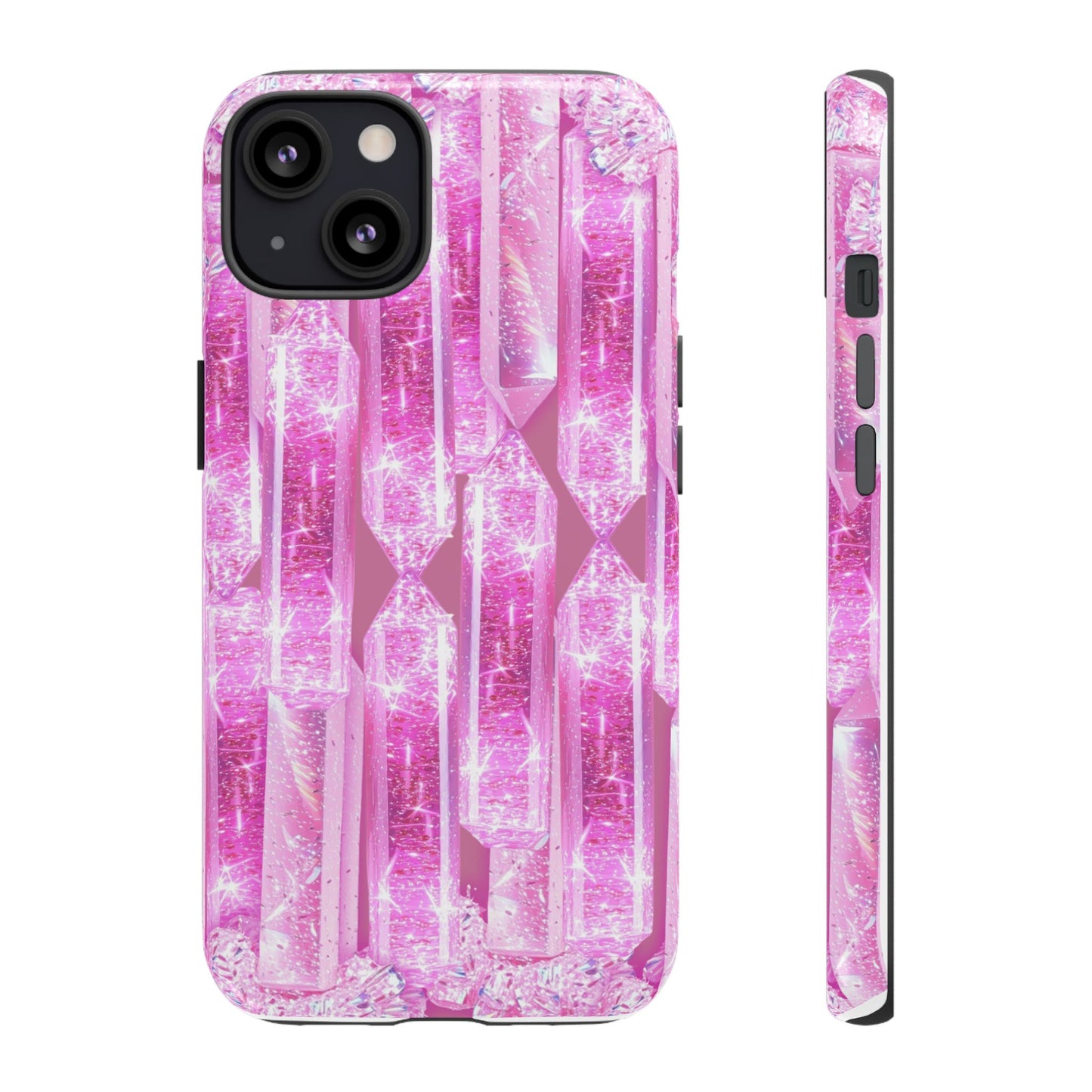 Pink Crystal Pattern Tough Phone Case — Sparkling Gemstone Protective Cover
