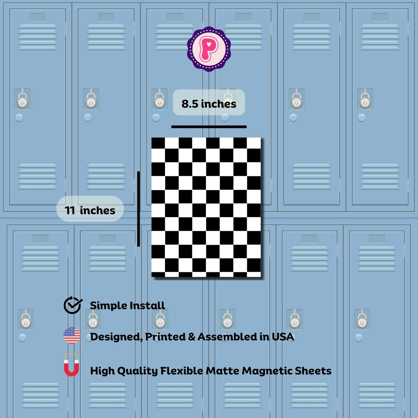 Magnetic Locker Wallpaper - Y2K Aesthetic Checkered (Pink, Black, Gray, Lavender)