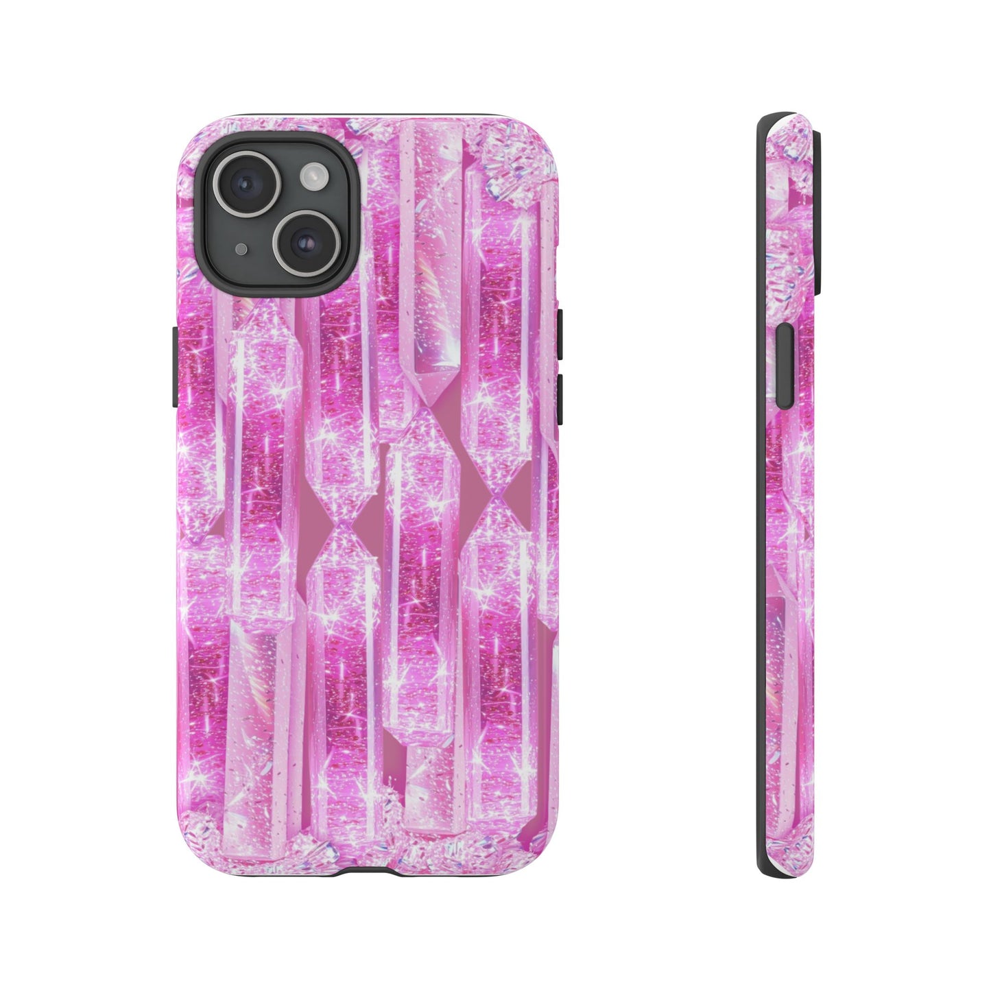 Pink Crystal Pattern Tough Phone Case — Sparkling Gemstone Protective Cover