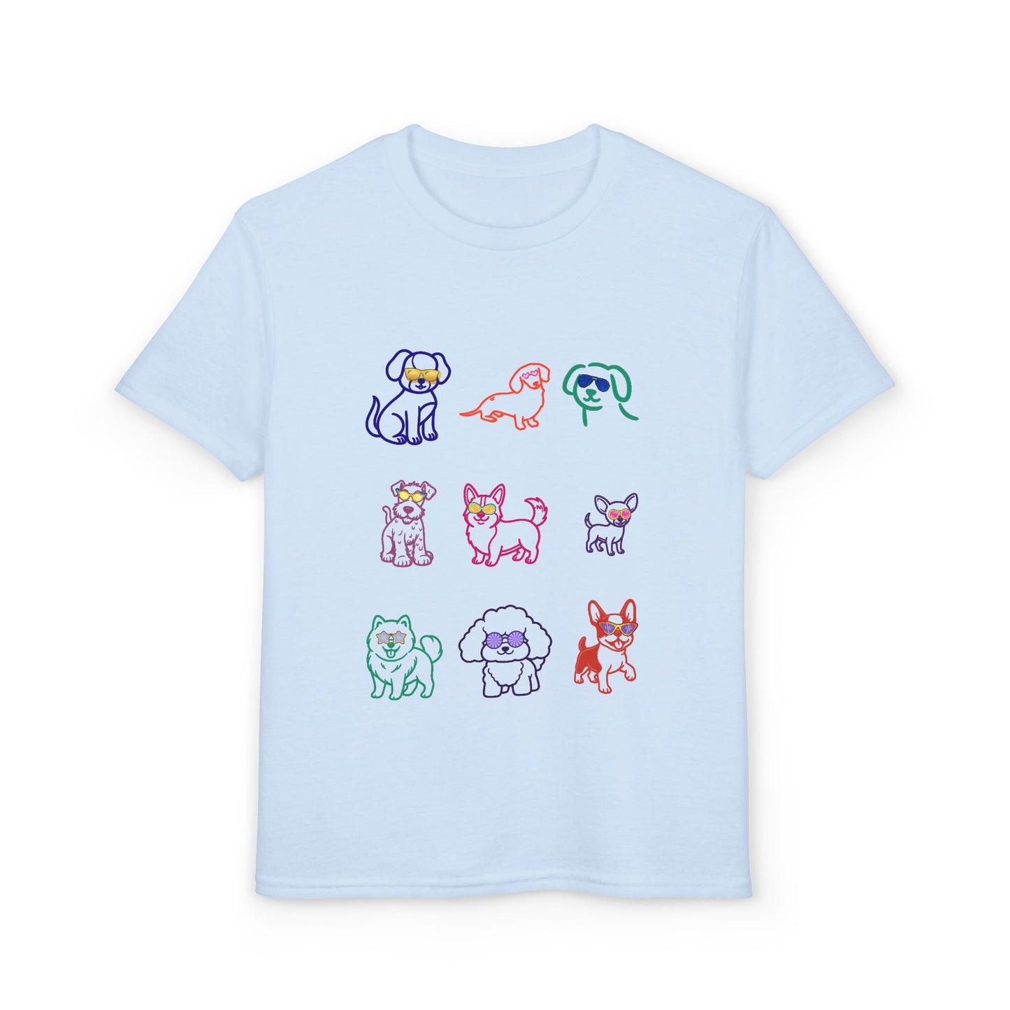 Kids' Colorful Puppy Sketch T‑Shirt — Cute Multicolor Dog Print for Children