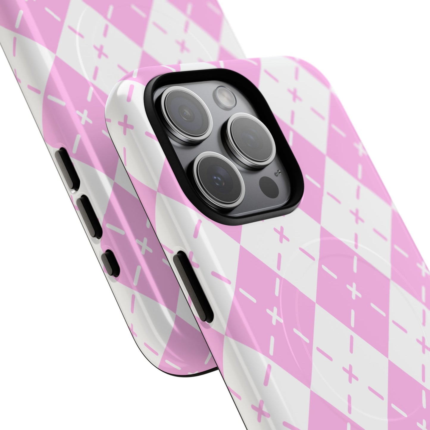 Pink Argyle Tough Magnetic Phone Case — Protective Magnetic Snap Cover