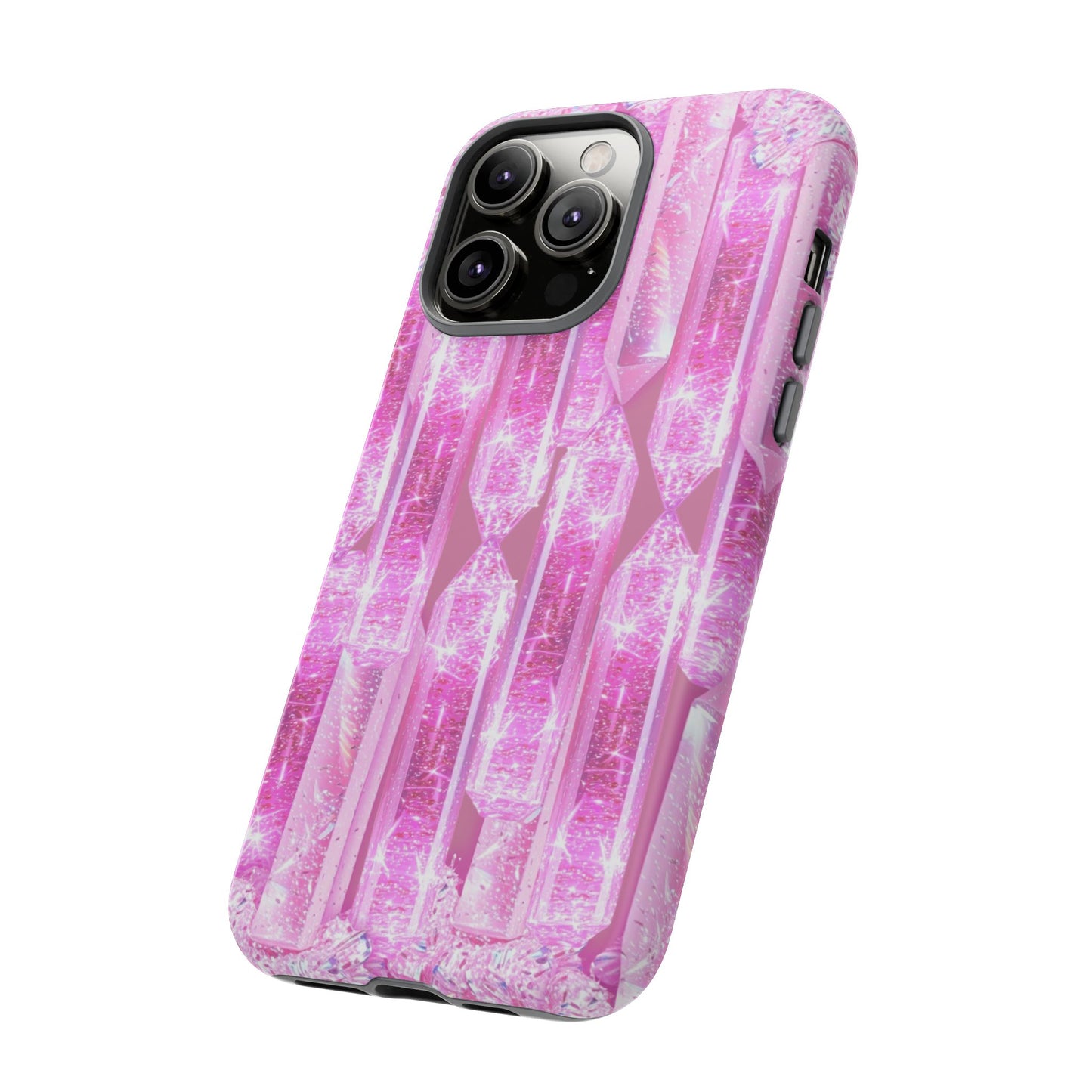 Pink Crystal Pattern Tough Phone Case — Sparkling Gemstone Protective Cover