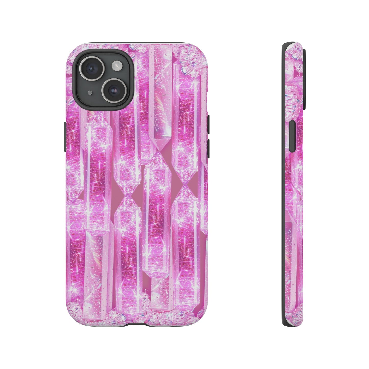 Pink Crystal Pattern Tough Phone Case — Sparkling Gemstone Protective Cover
