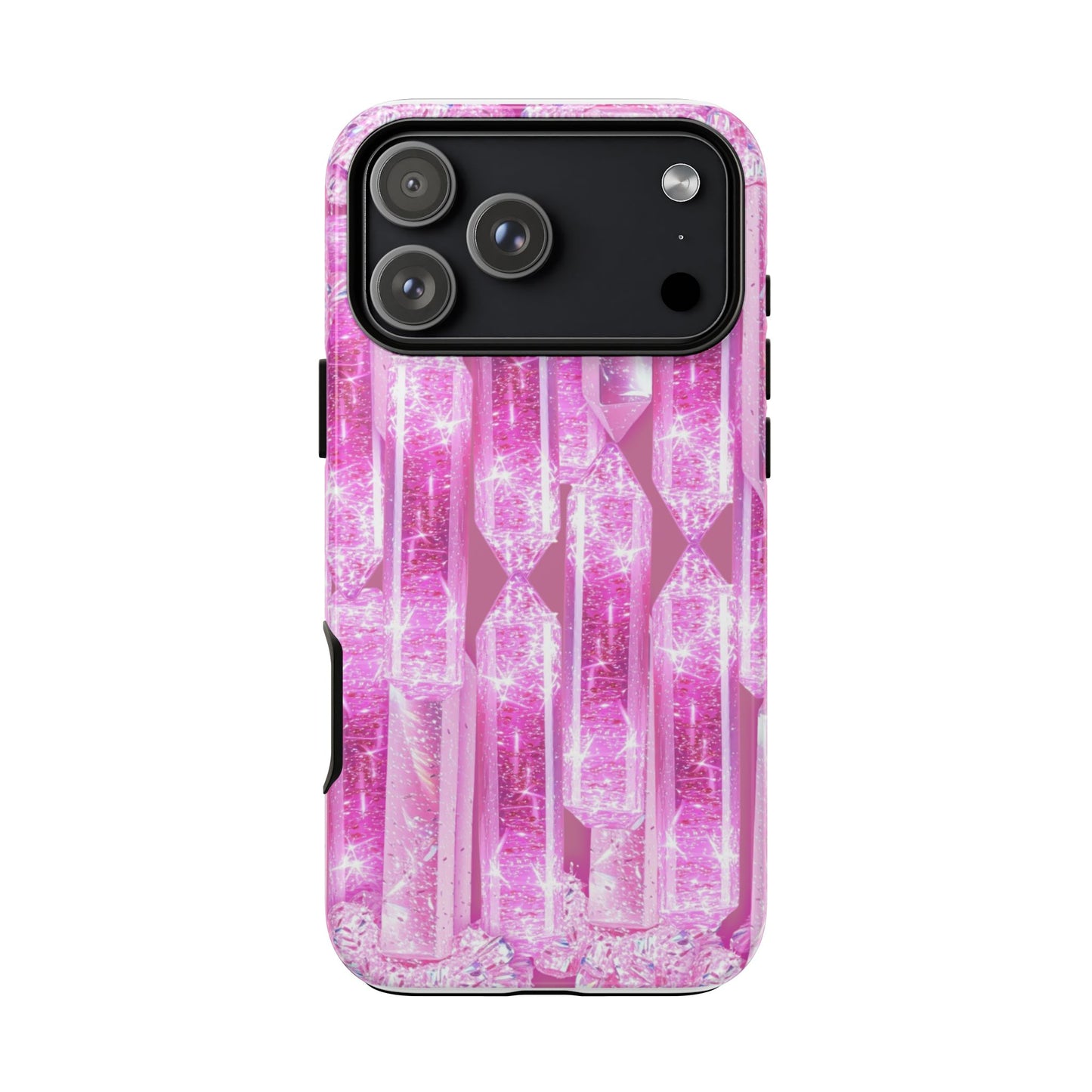Pink Crystal Pattern Tough Phone Case — Sparkling Gemstone Protective Cover