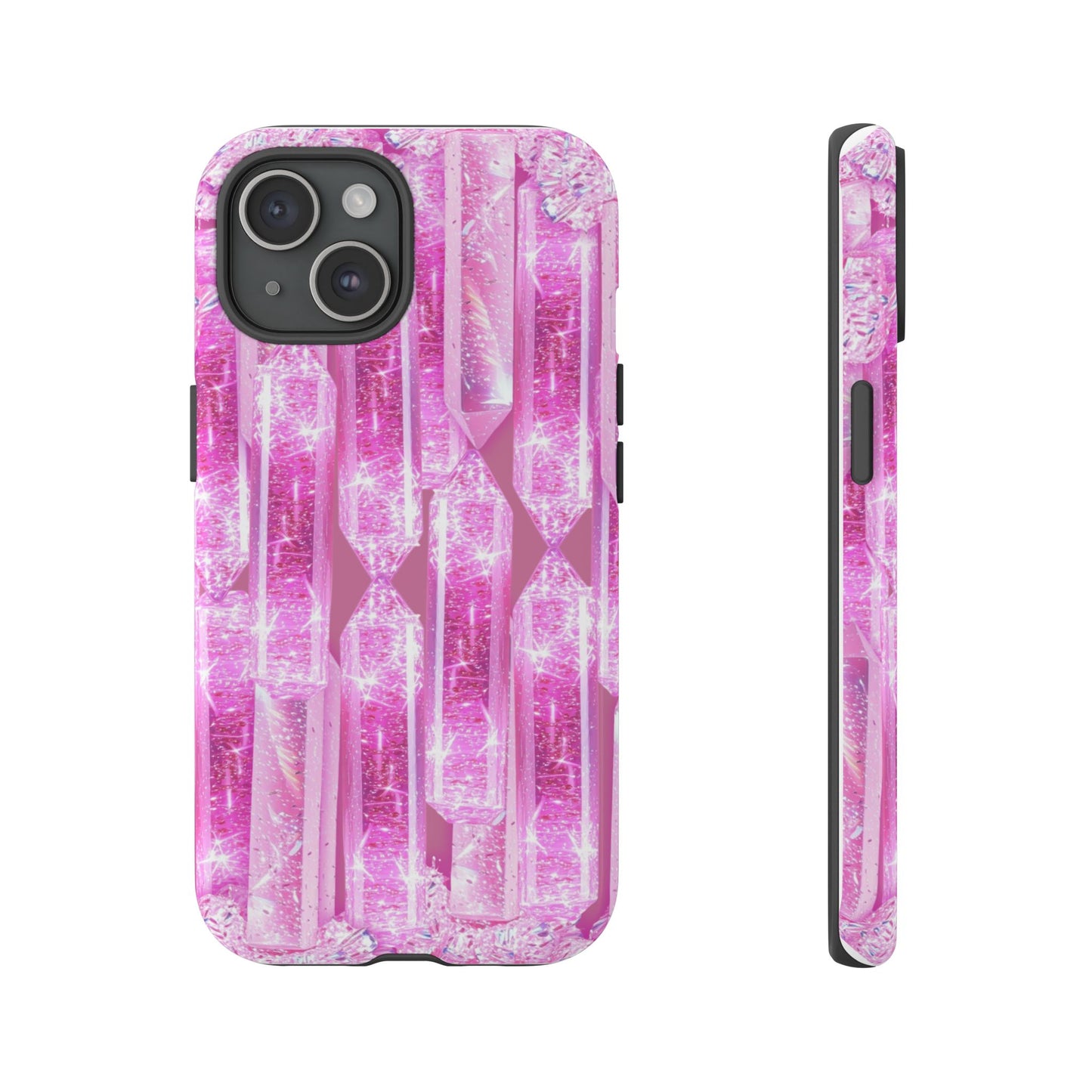 Pink Crystal Pattern Tough Phone Case — Sparkling Gemstone Protective Cover