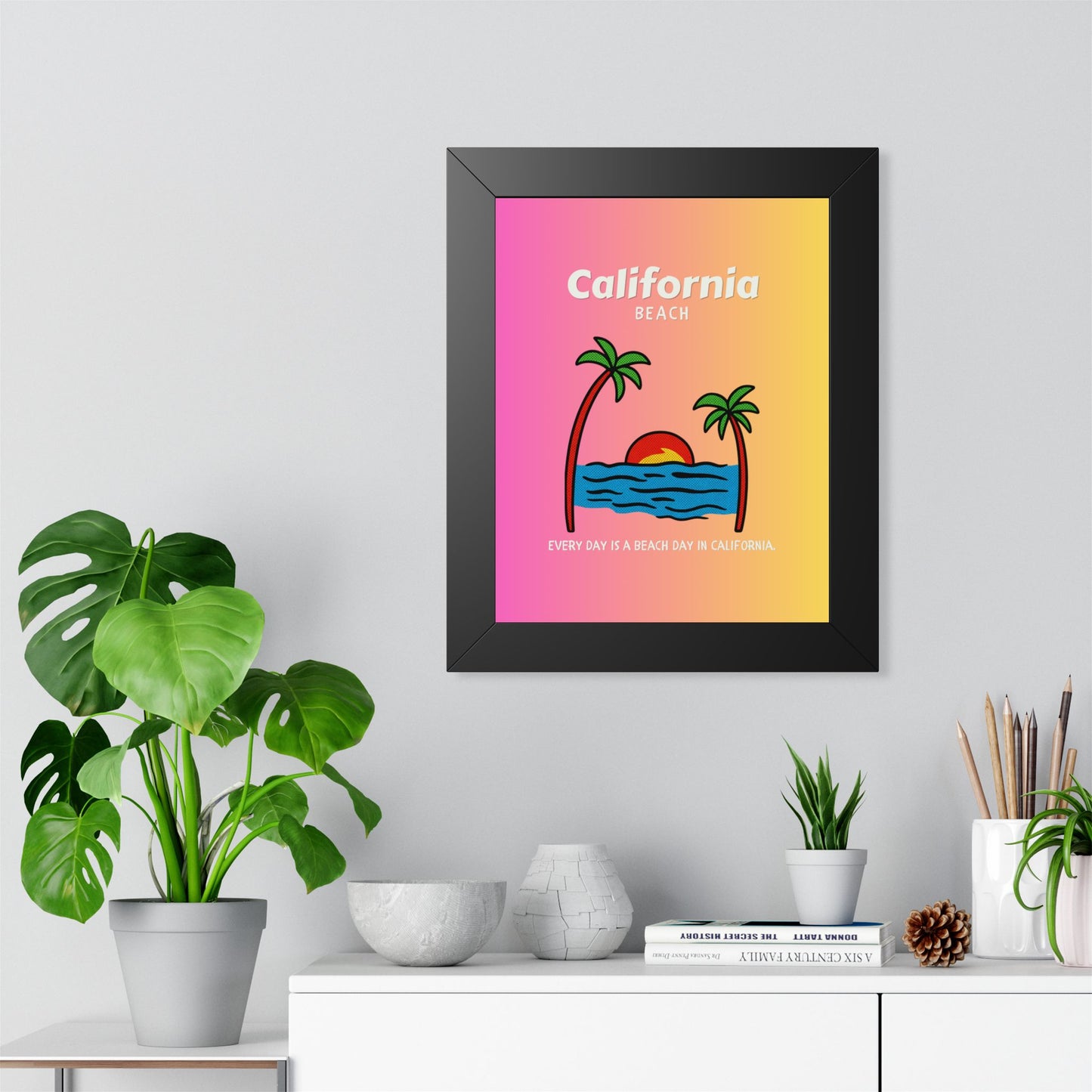 California Beach Framed Poster — Sunset Palm Wall Art