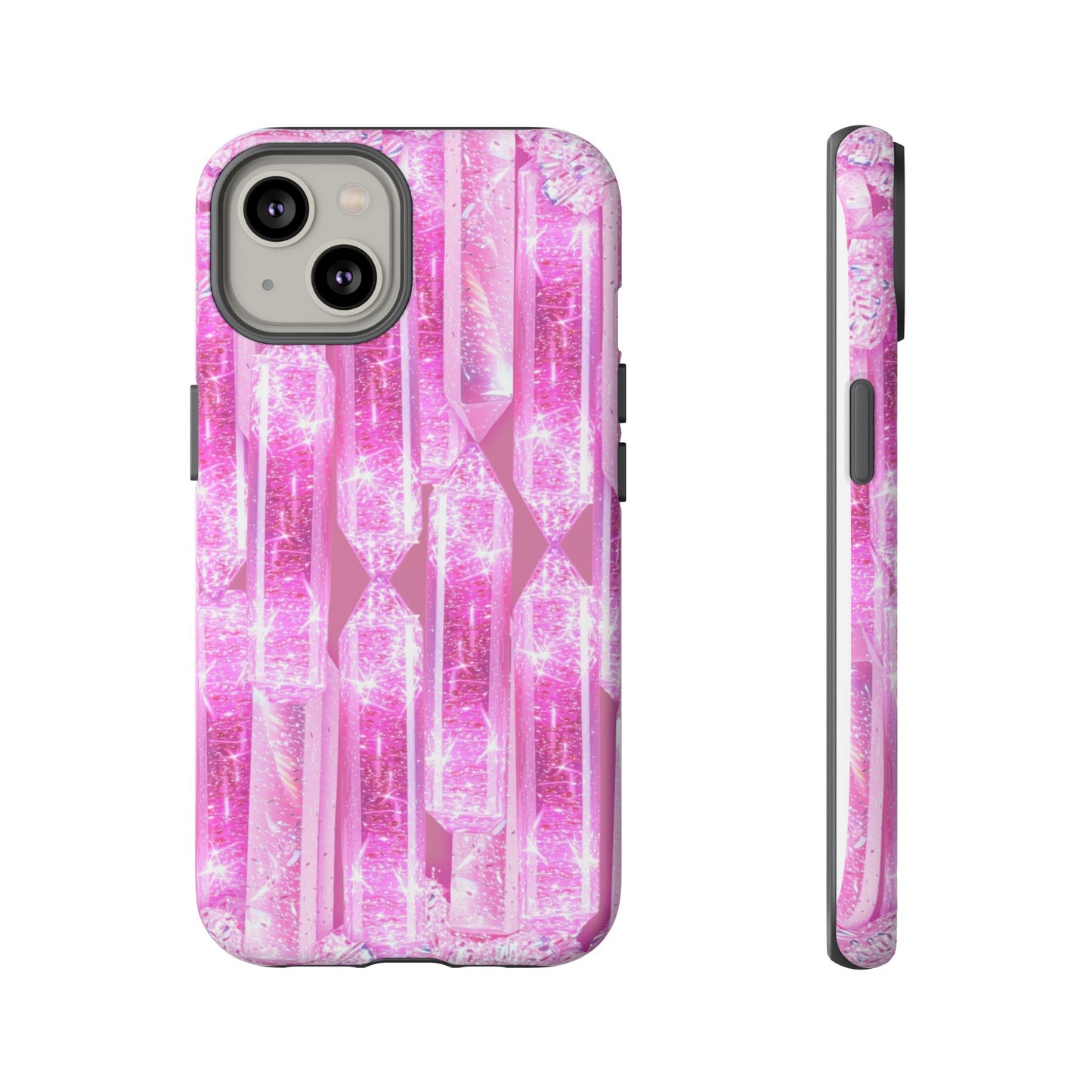 Pink Crystal Pattern Tough Phone Case — Sparkling Gemstone Protective Cover