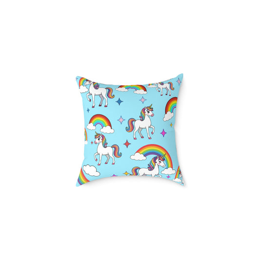Unicorn Rainbow Pillow — Cute Kids Square Throw Pillow